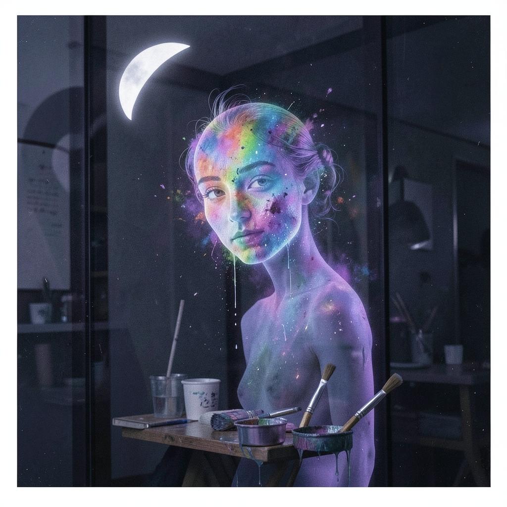 A machine-generated image posted to the subreddit r/AIGeneratedArt, attributed by the submitter to Suno, a music generation platform. The image depicts a human figure in a painter's posture surrounded by brushes that obey no surface and skin that obeys no anatomy.