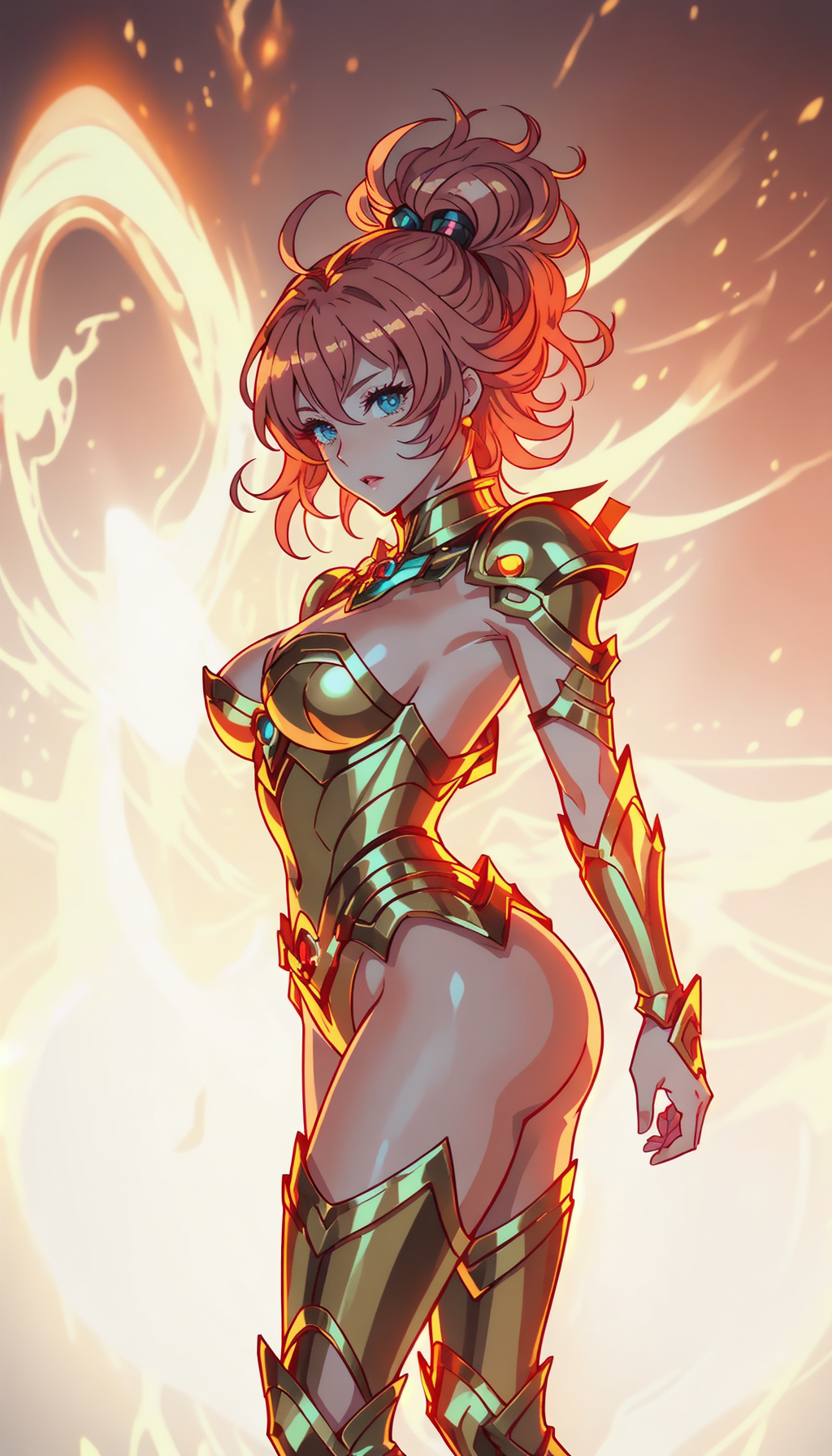 A midjourney rendering posted to r/AIGeneratedArt, captioned in Spanish and purporting to depict Aries Mu of Toei Animation's Caballeros del Zodiaco as 'La Doncella Dorada del Carnero.'